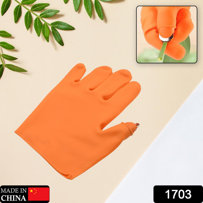 1703 Gloves Silicone Thumb Knife Finger Protector Gears Cutting Vegetable Harvesting Knife Pinching Plant Blade Scissors Garden Gloves, Right-Handed Gloves (1Pc)