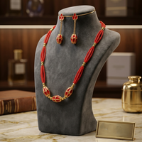 Assamese Traditional Jewellery Set for Women Orange Gold Tone Necklace Earrings Combo