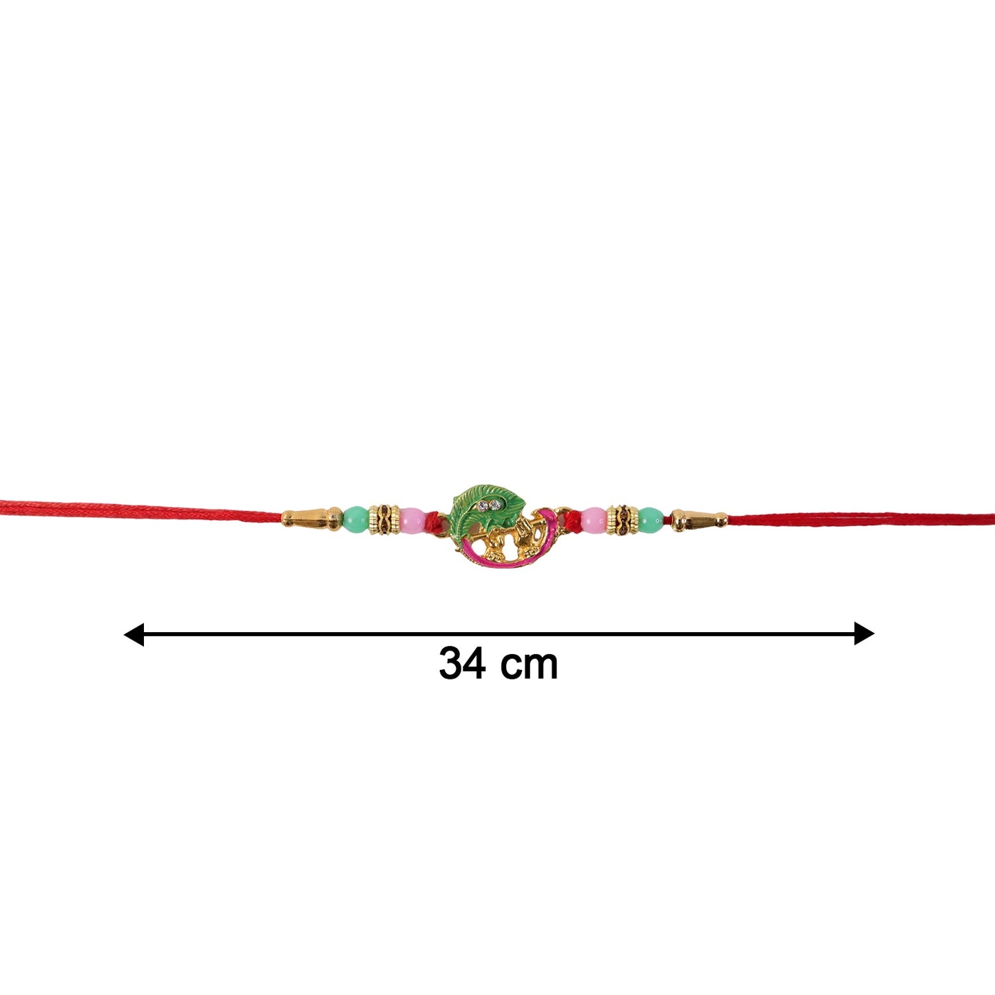 Side view of Mini Krishna Peacock Leaf Rakhi showcasing details