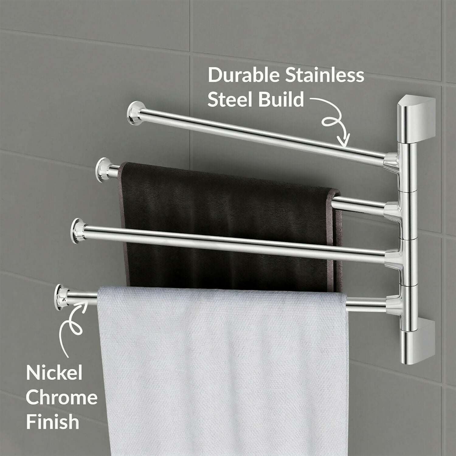 Premium Glossy Stainless Steel Wall Mounted 4 Rod Towel Holder Rack
