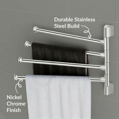 Premium Glossy Stainless Steel Wall Mounted 4 Rod Towel Holder Rack