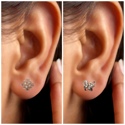 Rose Gold Butterfly & Filigree Square Stud Earrings Set for women and girls Combo Pack of 2