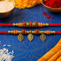 Couple Rakhi Set with Rudraksha Beads, Orange Spacers and Leaf Charms
