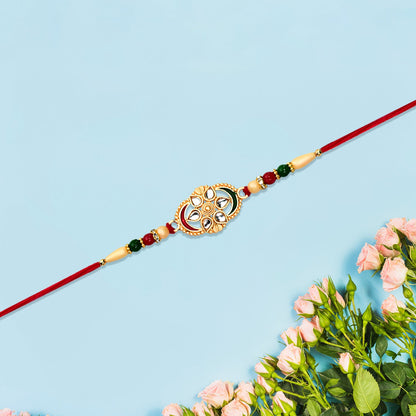 Flower Design Rakhi with Red and Green Beads Festive Elegance (10pcs)
