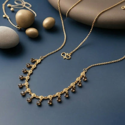 Gold Tone Beaded Drop Necklace with Elegant Fringe Design