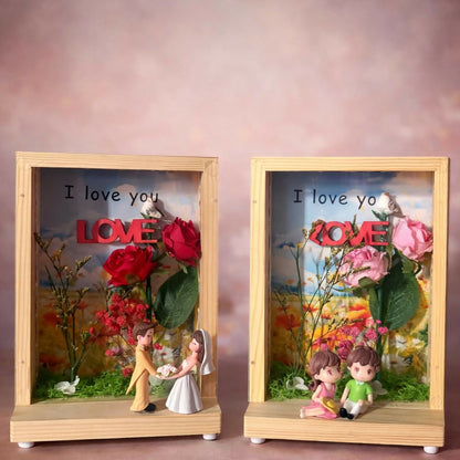 Table showpiece with LED lights showcasing couple figurine design