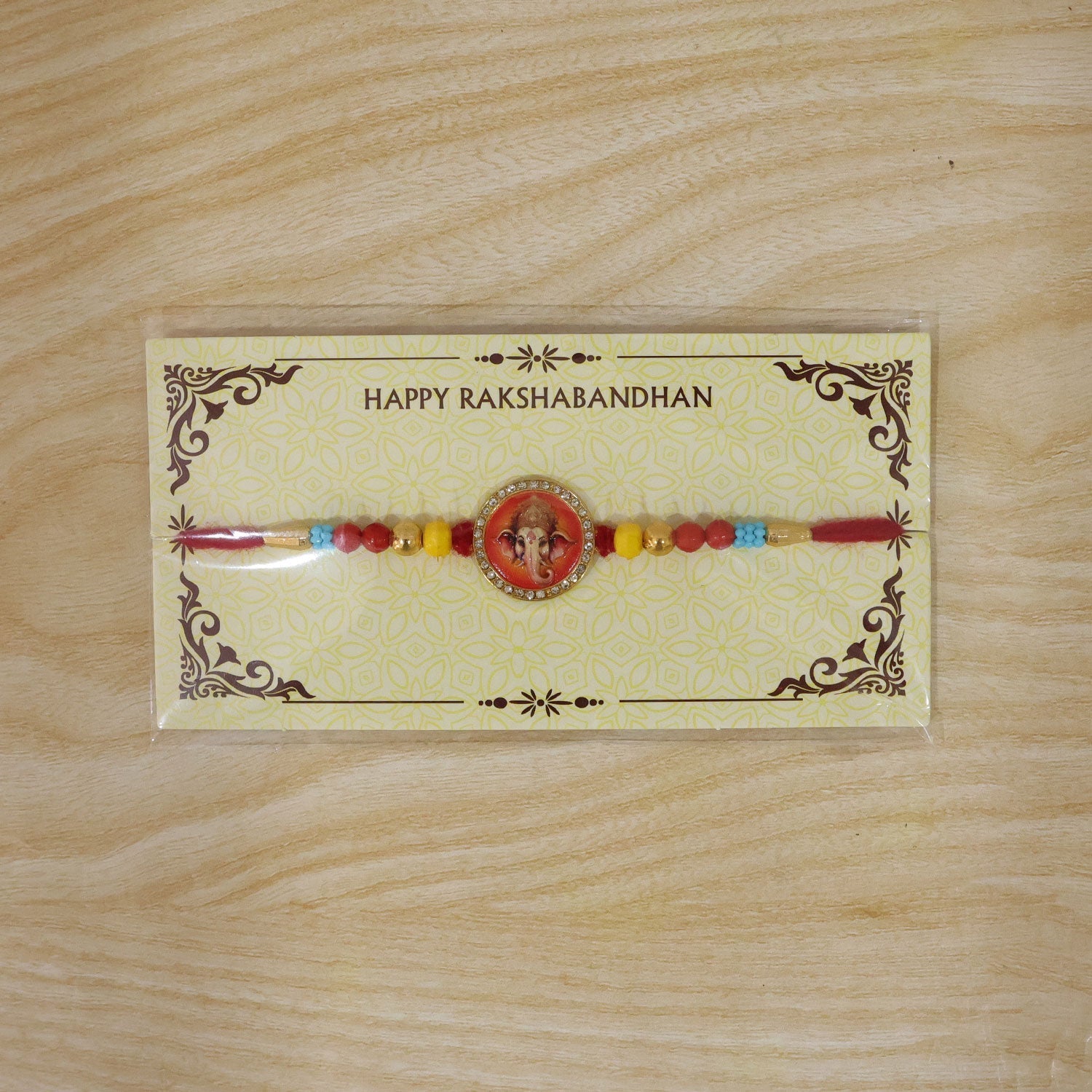 Ganesha Stone Studded Rakhi for Brother Festive Beaded Design (5pcs)