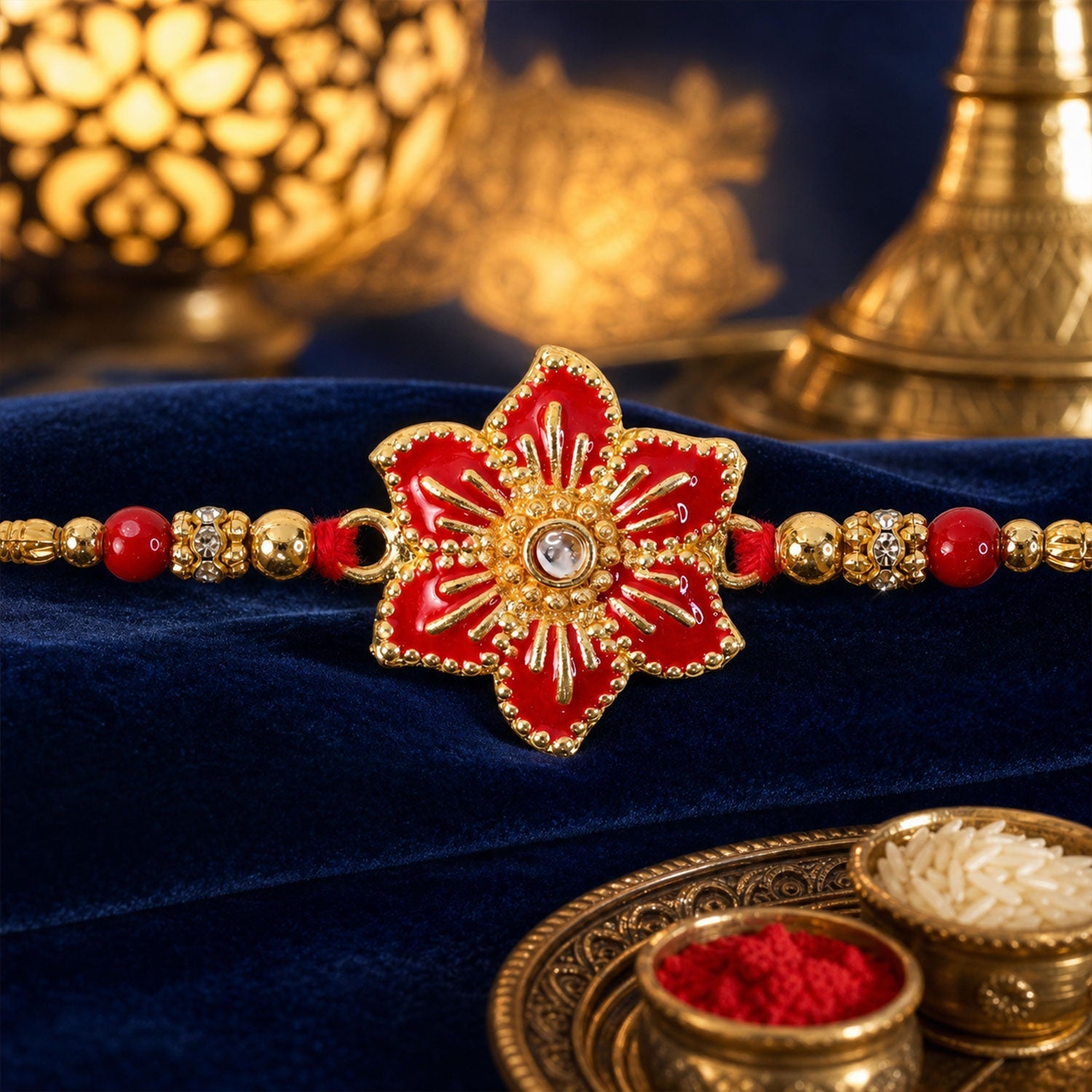 Rakhi for Brother Floral Stone Studded Traditional Design (5pcs)