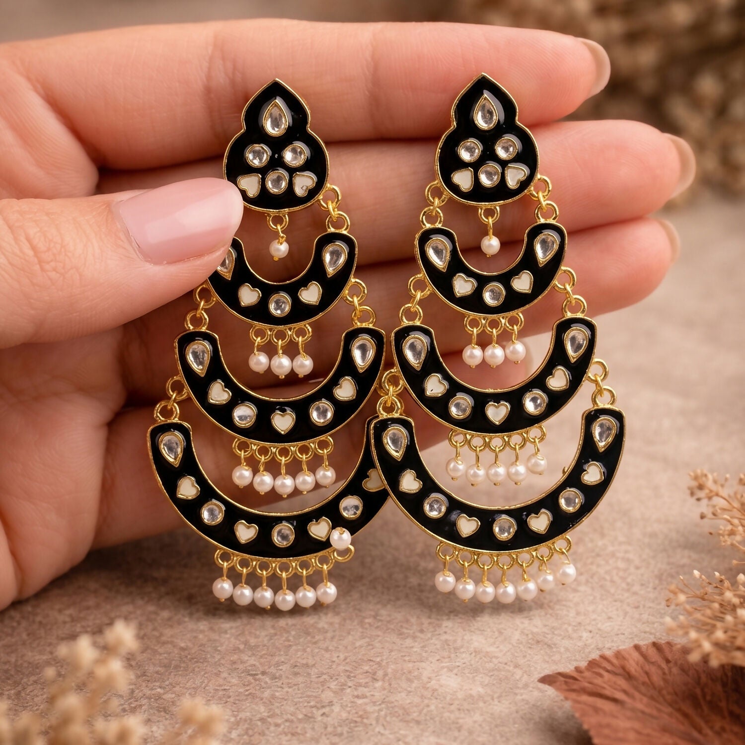 Designer Pink Stone Stud Jhumka Earrings with Antique Dome