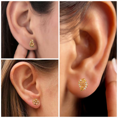 Gold Plated AD Stud Earrings Combo Set of 3 for Women & Girls