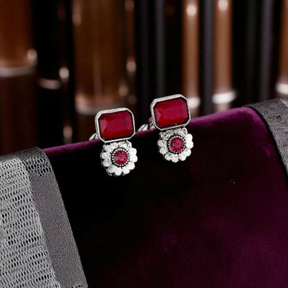 Vintage Silver-Toned Choker Set with Ruby Pink Stones