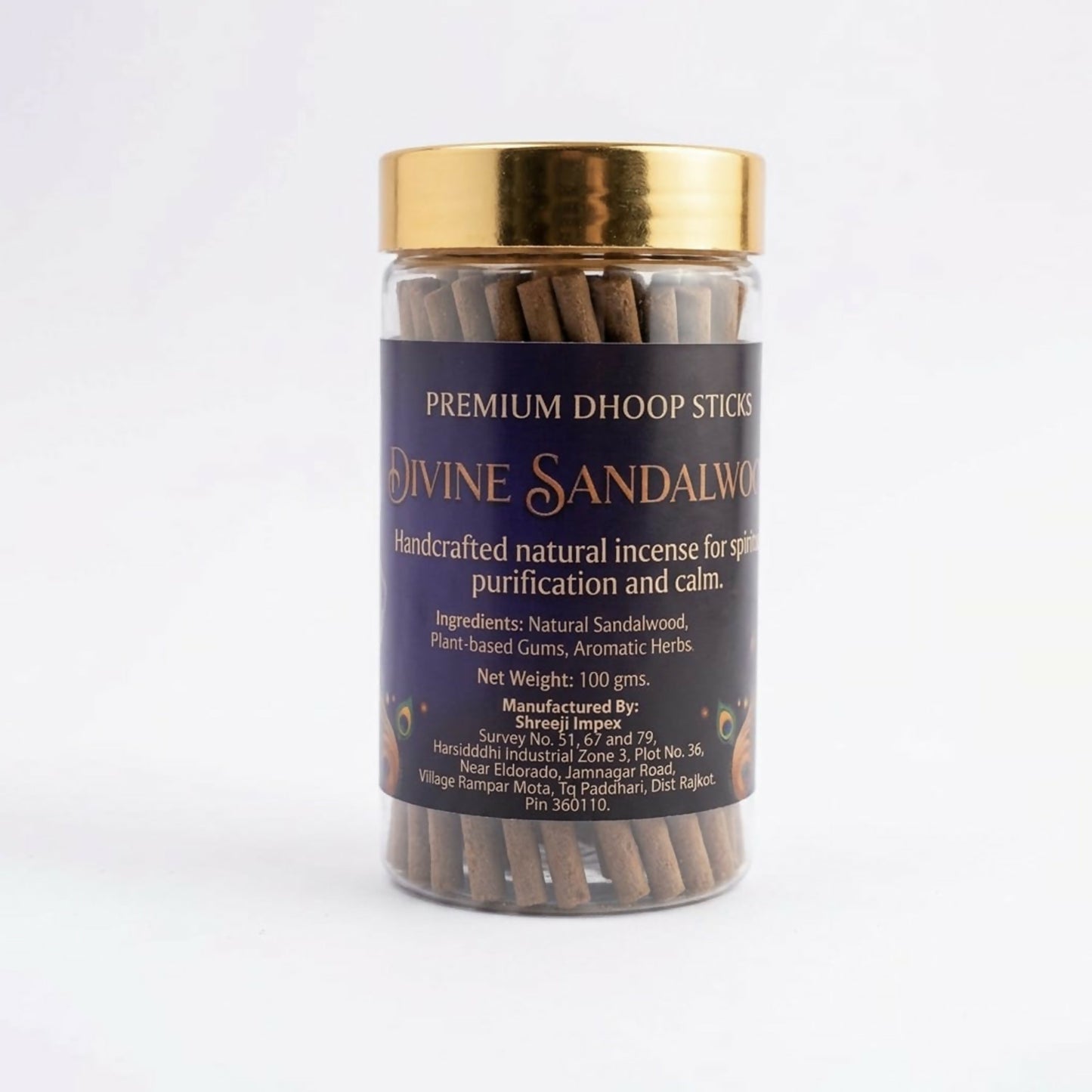 Divine Sandalwood Premium Dhoop Sticks Natural Incense Sticks for Spiritual Purification Long Lasting Aroma (100Gm)