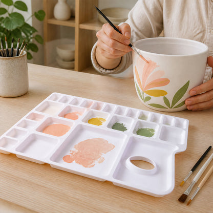 Large Rectangle Colour Mixing Plate Multi Well Paint Palette with Thumb Hole Grip
