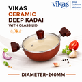 Vikas Ceramic Deep Kadai – Non-Stick & Wooden Handles for Versatile Cooking