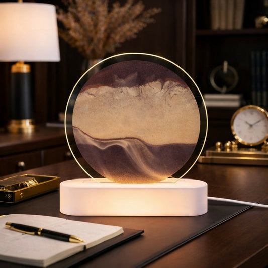 Brown Moving Sand Art LED Lamp Round Decorative Ambient Night Light