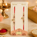 Crystal Beaded Bhaiya Bhabhi Rakhi Set with Pearl Lumba for Couple Raksha Bandhan