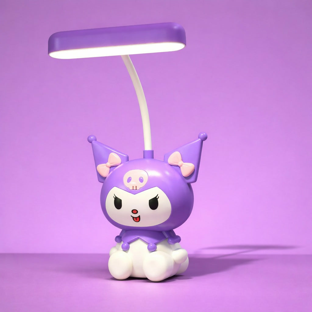 Close-up of flexible neck on kids LED desk lamp with cartoon base