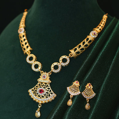 Gold Plated Bridal Forming Necklace Set with AD Stones