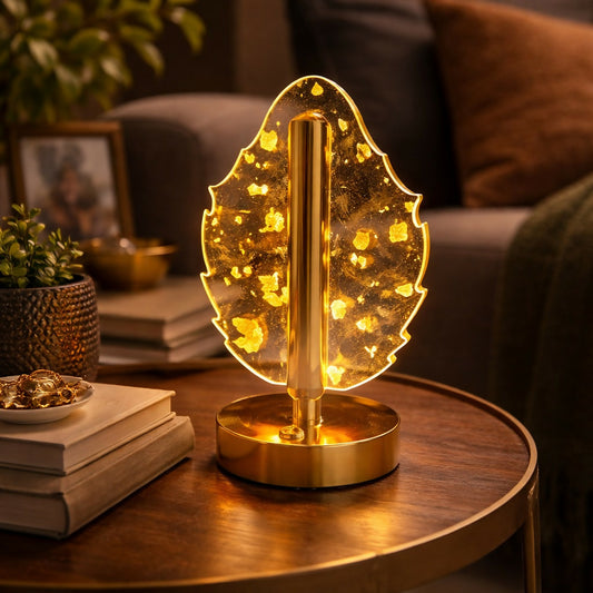 Leaf Design Crystal Table Lamp with Warm Glow Decorative Light (Pattern may vary)