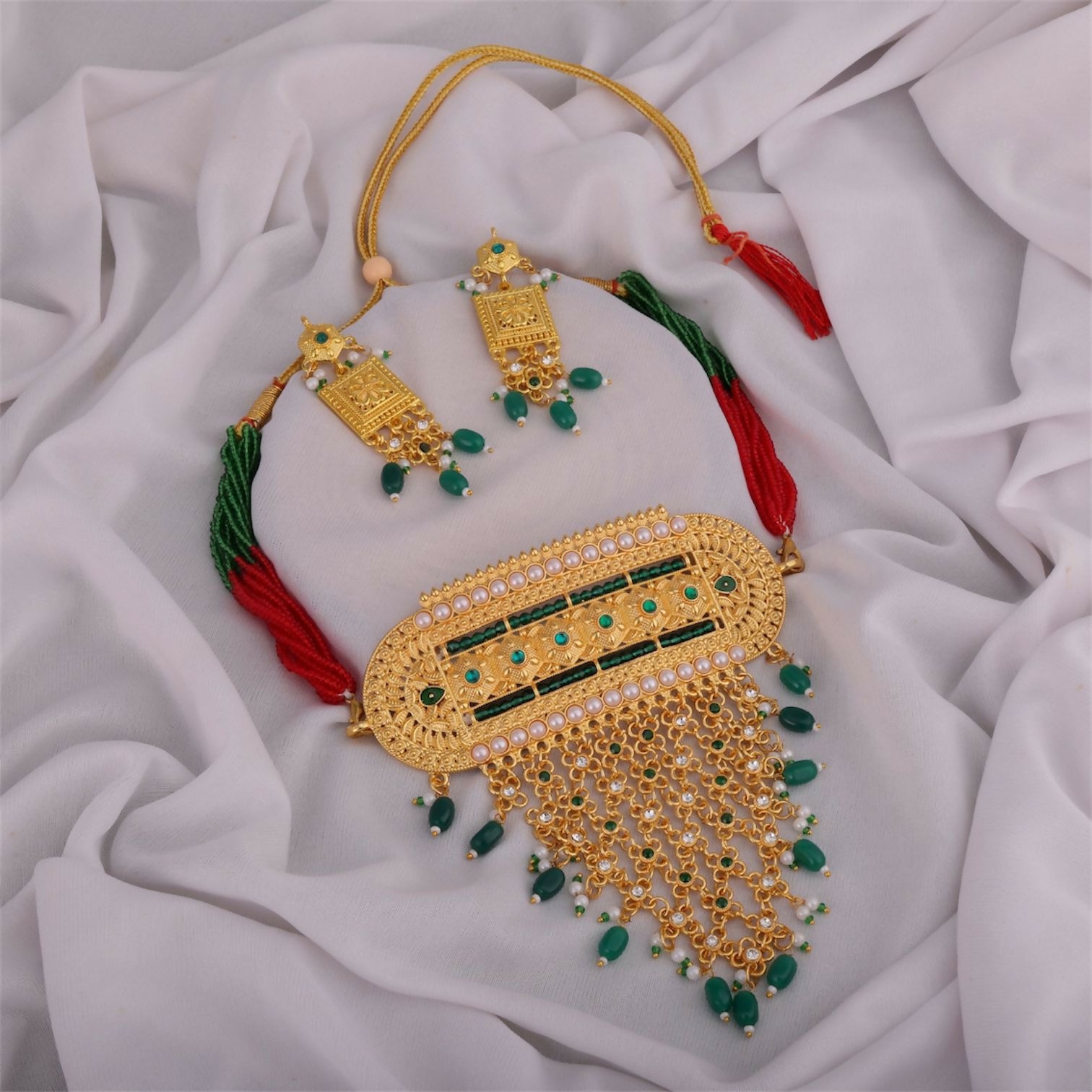 Rajputi Royal Green Aad – Traditional Rajasthani Jewellery set with Earrings for Women & Girls