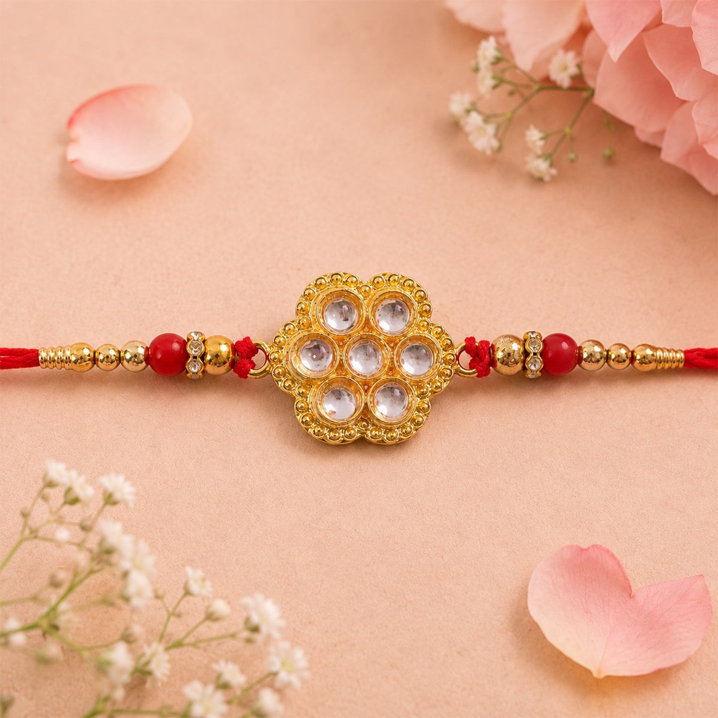 Kundan Rakhi Traditional Rudraksha Design for Brother (10pcs)
