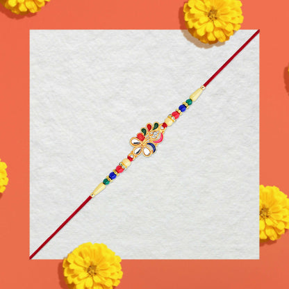 Peacock Feather Rakhi Elegant Multicolor Beads for Brother (5pcs)