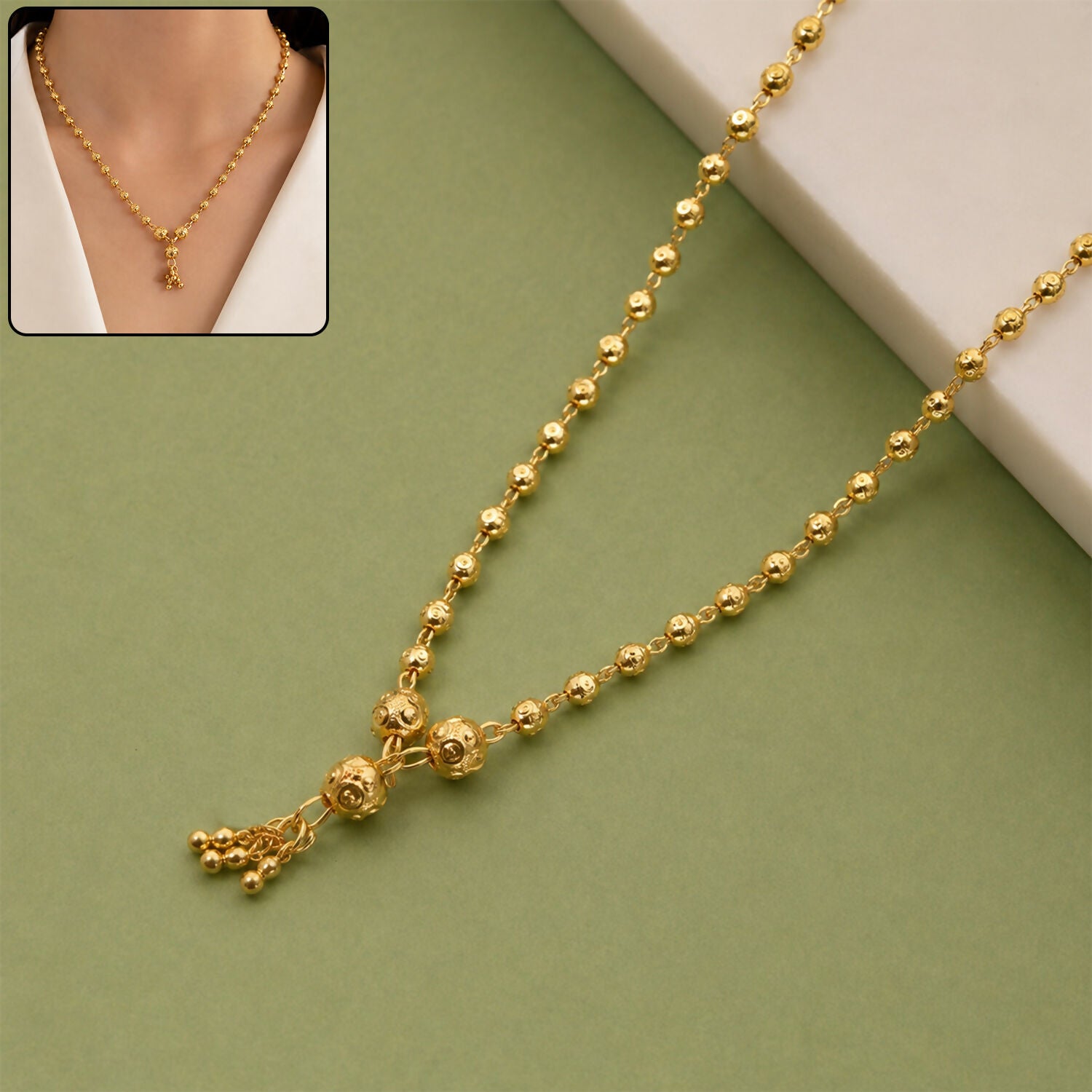 Gold-Plated Beaded Necklace – Elegant Traditional Jewellery
