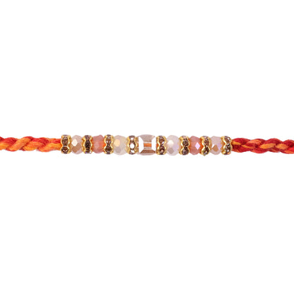 Silver Tone Designer Rakhi with Pastel Beads and Elegant Bracelet Style Finish