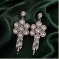 Women's Pink Stone Silver-Tone Statement Dangle Earrings for Party & Festive Wear