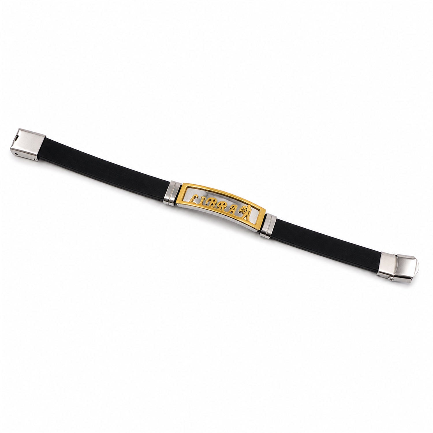 Libra Bracelet Rakhi with Black Band and Gold Zodiac Plate for Raksha Bandhan Gift