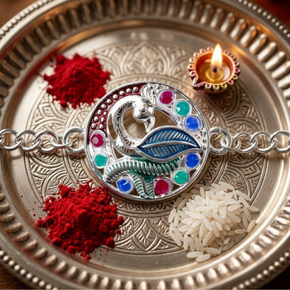 Peacock Enamel Rakhi for Brother Elegant Raksha Bandhan Gift (10pcs)