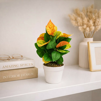 Artificial Decorative Leaf Plant with Pot for Home & Office Table Décor