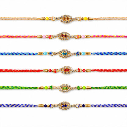 Oval Halo Motif Rakhi with AD Stones for Brother (Pack of 6)