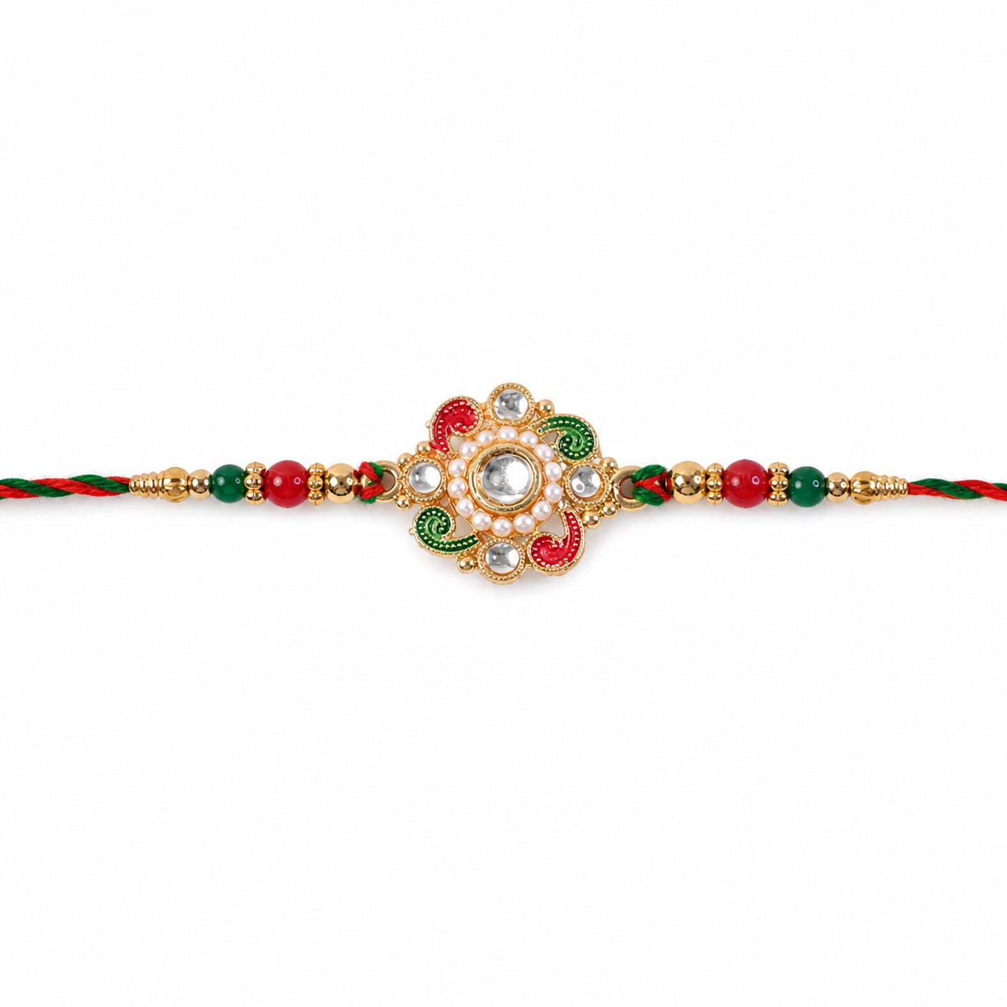 Elegant Rakhi with Floral Medallion and bead line in chain look for Gift Styling