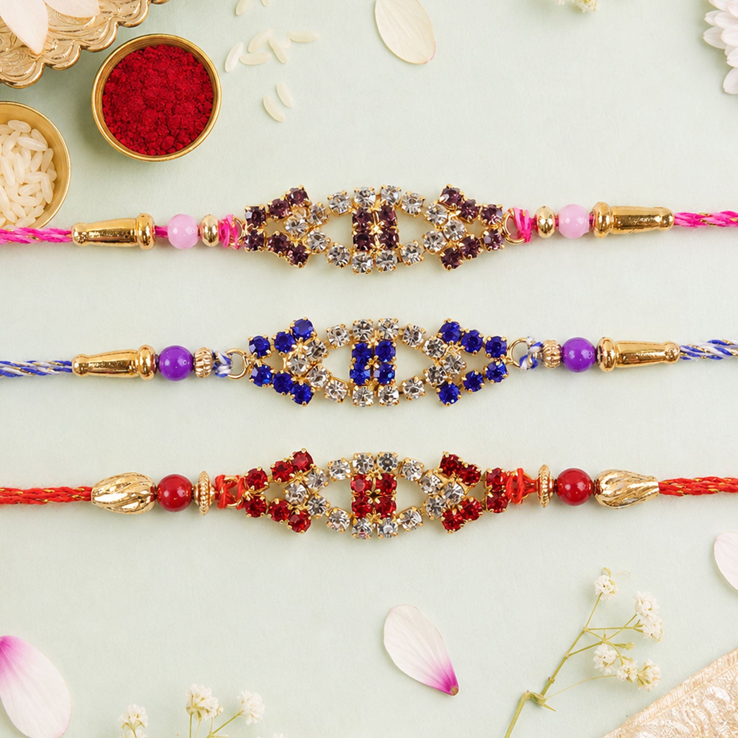 Open Marquise Frame Rakhi with AD Stonework (Pack of 6)