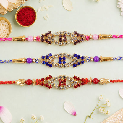 Open Marquise Frame Rakhi with AD Stonework (Pack of 6)