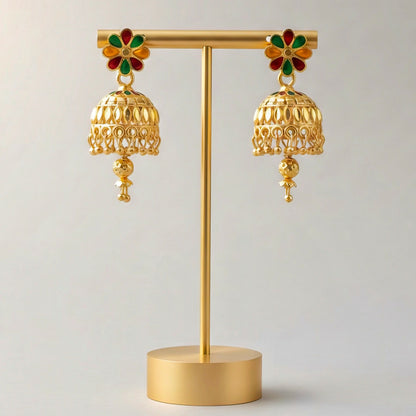 Floral Enamel Gold-Plated Jhumka Earrings