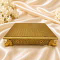 Handcrafted Golden Oxidized Design Wooden Bajot Pooja Chowki For Home Decor