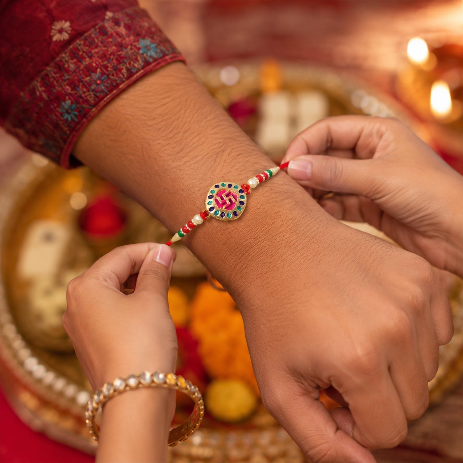 Swastik Rakhi for Brother Auspicious Beaded Design (10pcs)