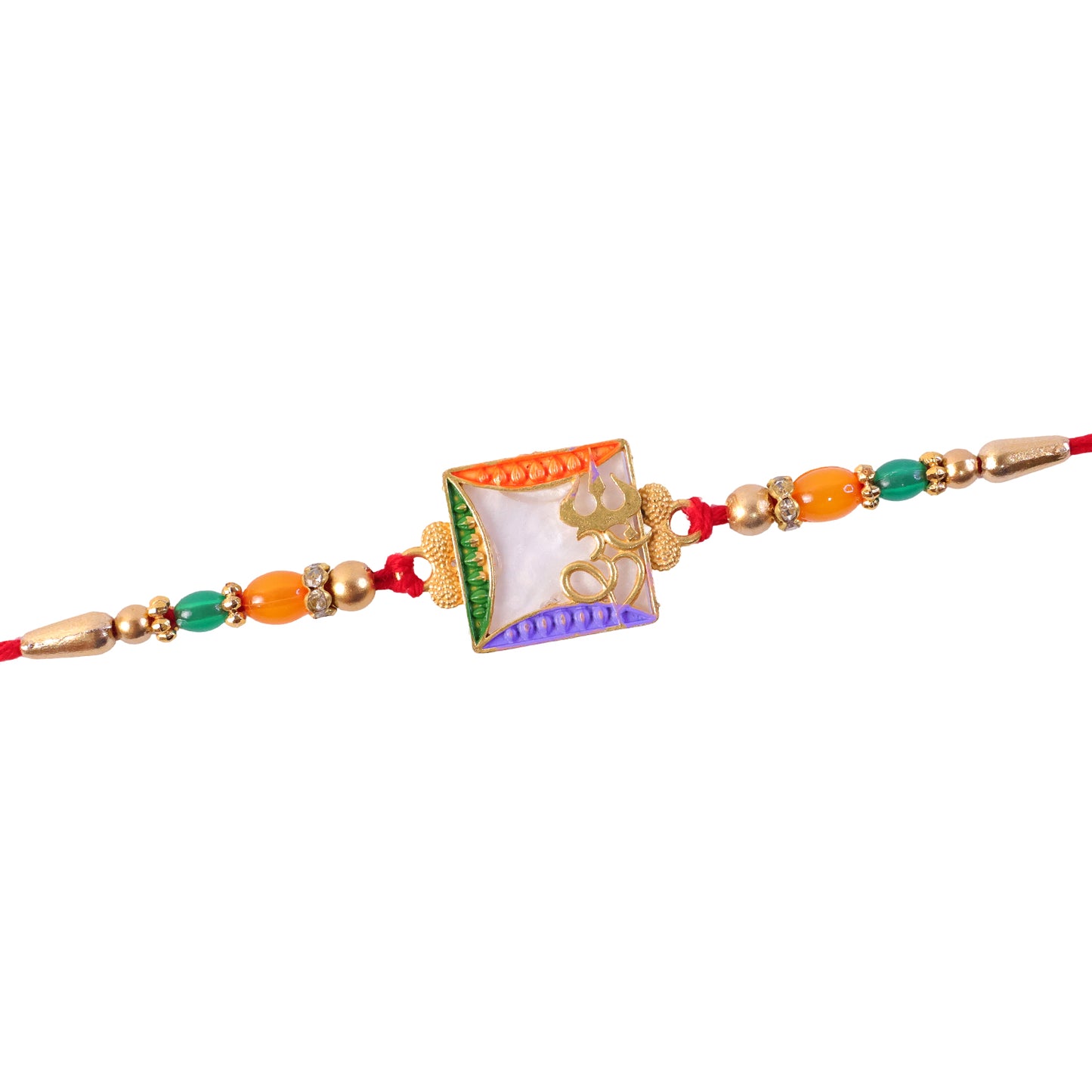 Elegant Rakhi with Square Floral Charm, bead line and chain look for Gift Styling