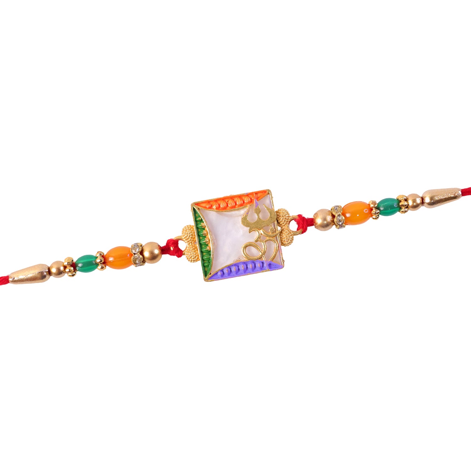 Elegant Rakhi with Square Floral Charm, bead line and chain look for Gift Styling