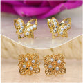 Gold-Plated Stud Earrings Set – Butterfly & Floral Designs