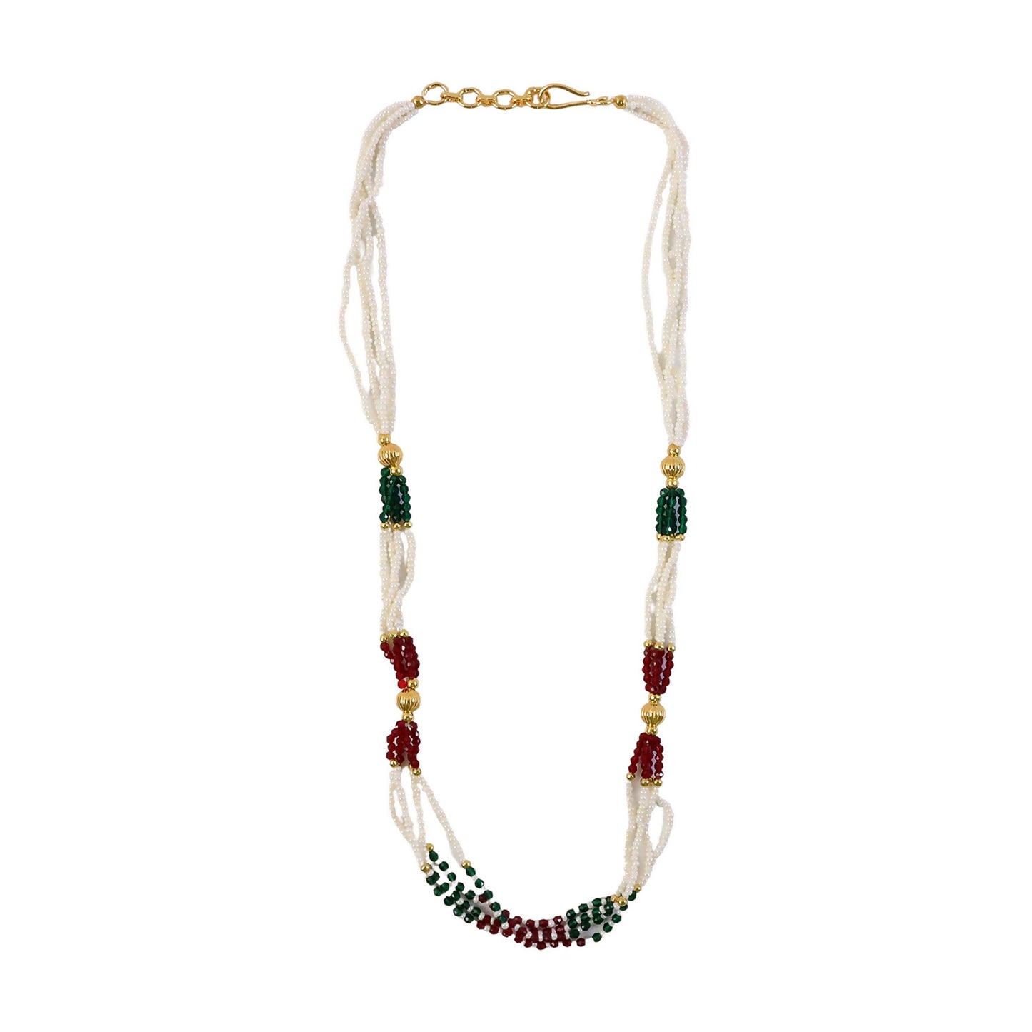 Handcrafted multi-strand pearl mala necklace with traditional design