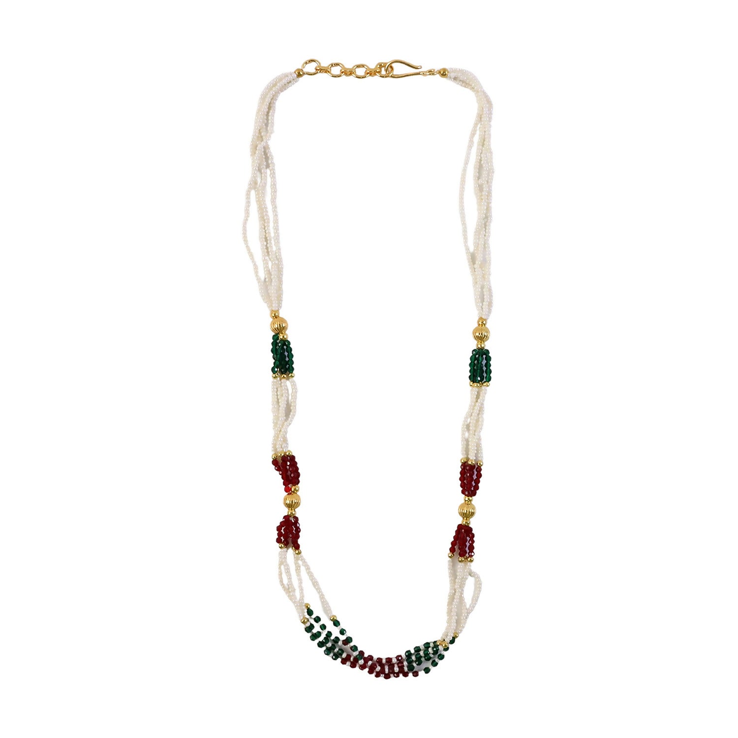 Handcrafted multi-strand pearl mala necklace with traditional design