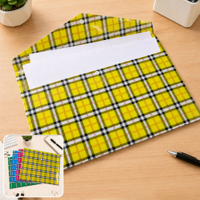 Check Print Document Bag Envelope File Folder with Snap Button for A4 Papers (1 Pc, Mix Colour)