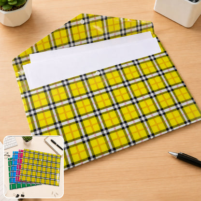 Check Print Document Bag Envelope File Folder with Snap Button for A4 Papers (1 Pc, Mix Colour)