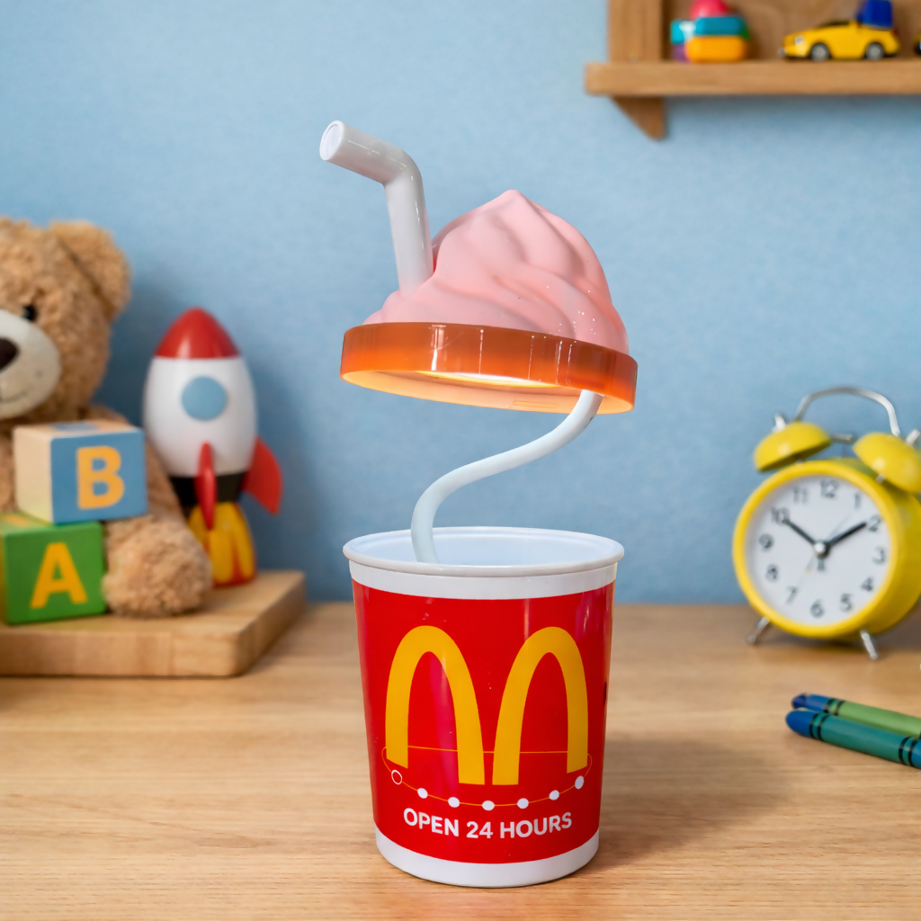Milkshake Style LED Table Lamp with Flexible Neck, Cute Night Light for Kids