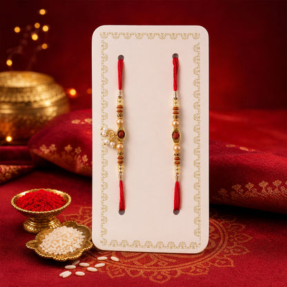Elegant Pearl Drop Bhaiya Bhabhi Rakhi Set with Designer Beads & Red Thread Gift