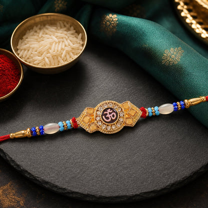 Om Symbol Rakhi for Brother Stone Studded Traditional Design (10pcs)