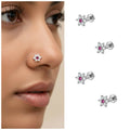 Pink Crystal Flower Nosepin Studs – Silver Plated Pack of 4